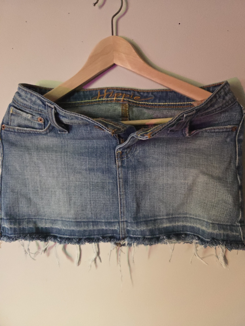 Frayed Hem Denim Mini Skirt in Light Blue